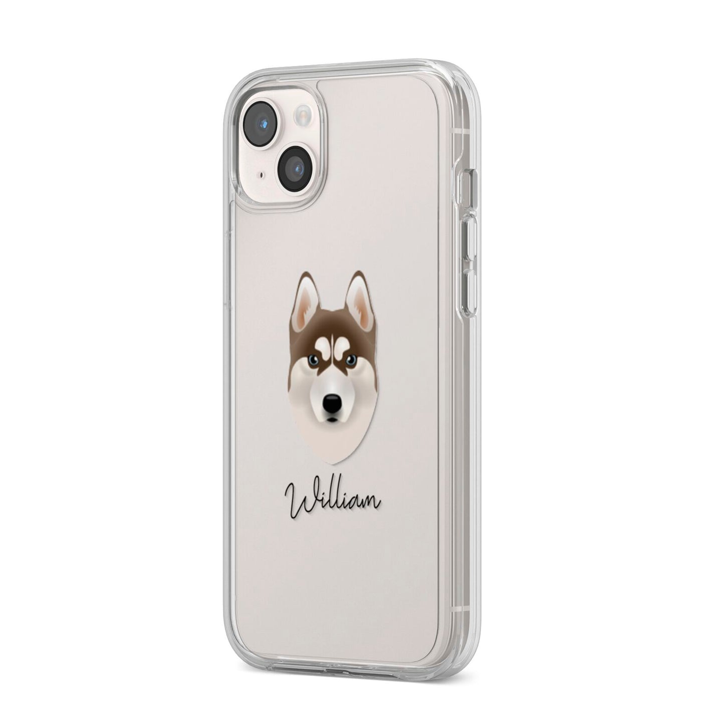 Siberian Husky Personalised iPhone 14 Plus Clear Tough Case Starlight Angled Image
