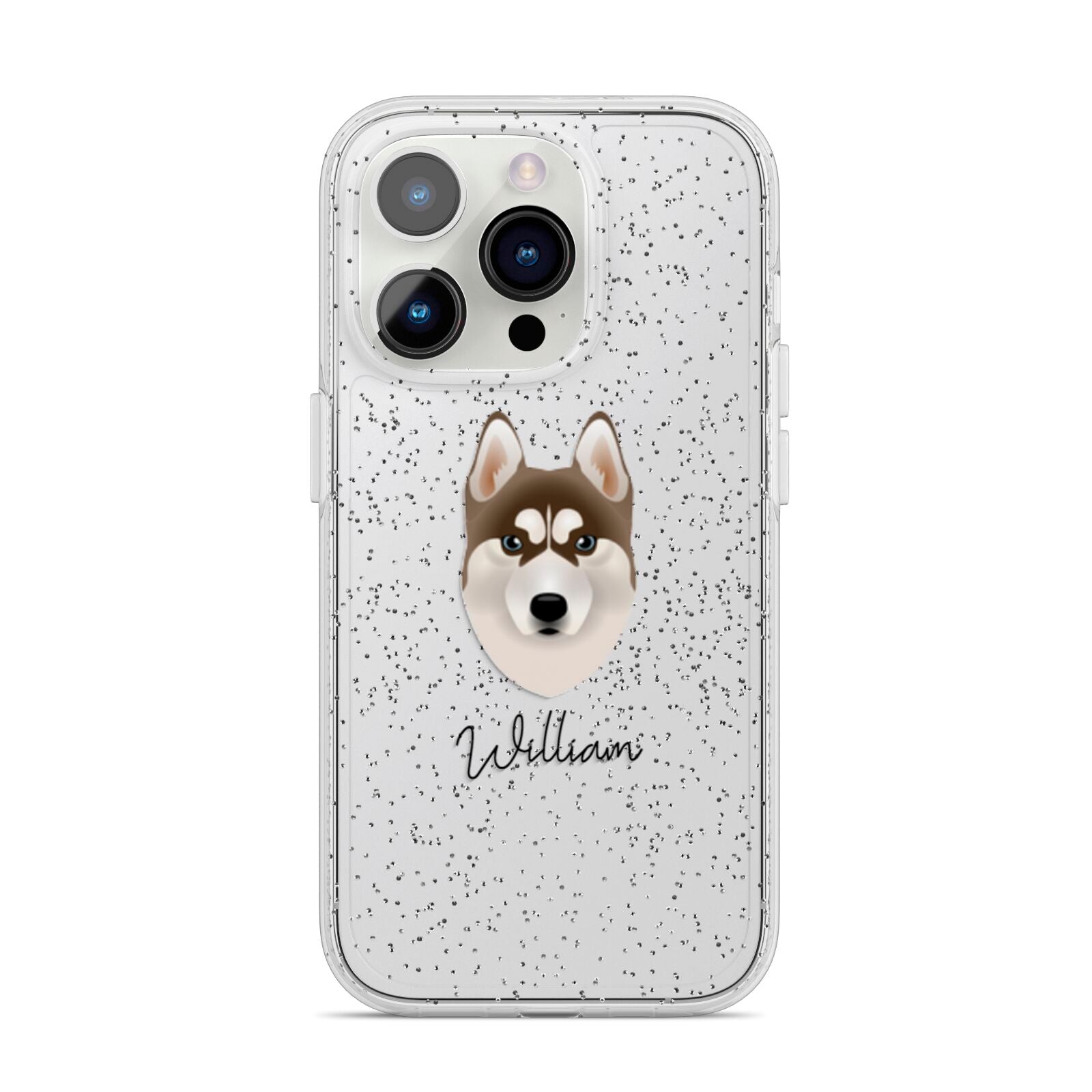 Siberian Husky Personalised iPhone 14 Pro Glitter Tough Case Silver