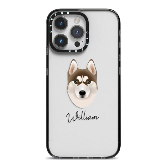 Siberian Husky Personalised iPhone 14 Pro Max Black Impact Case on Silver phone