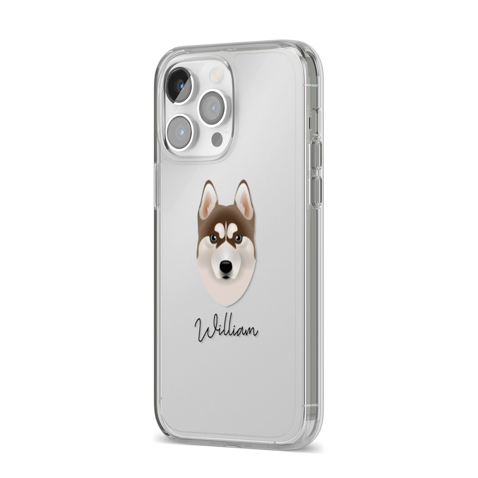 Siberian Husky Personalised iPhone 14 Pro Max Clear Tough Case Silver Angled Image