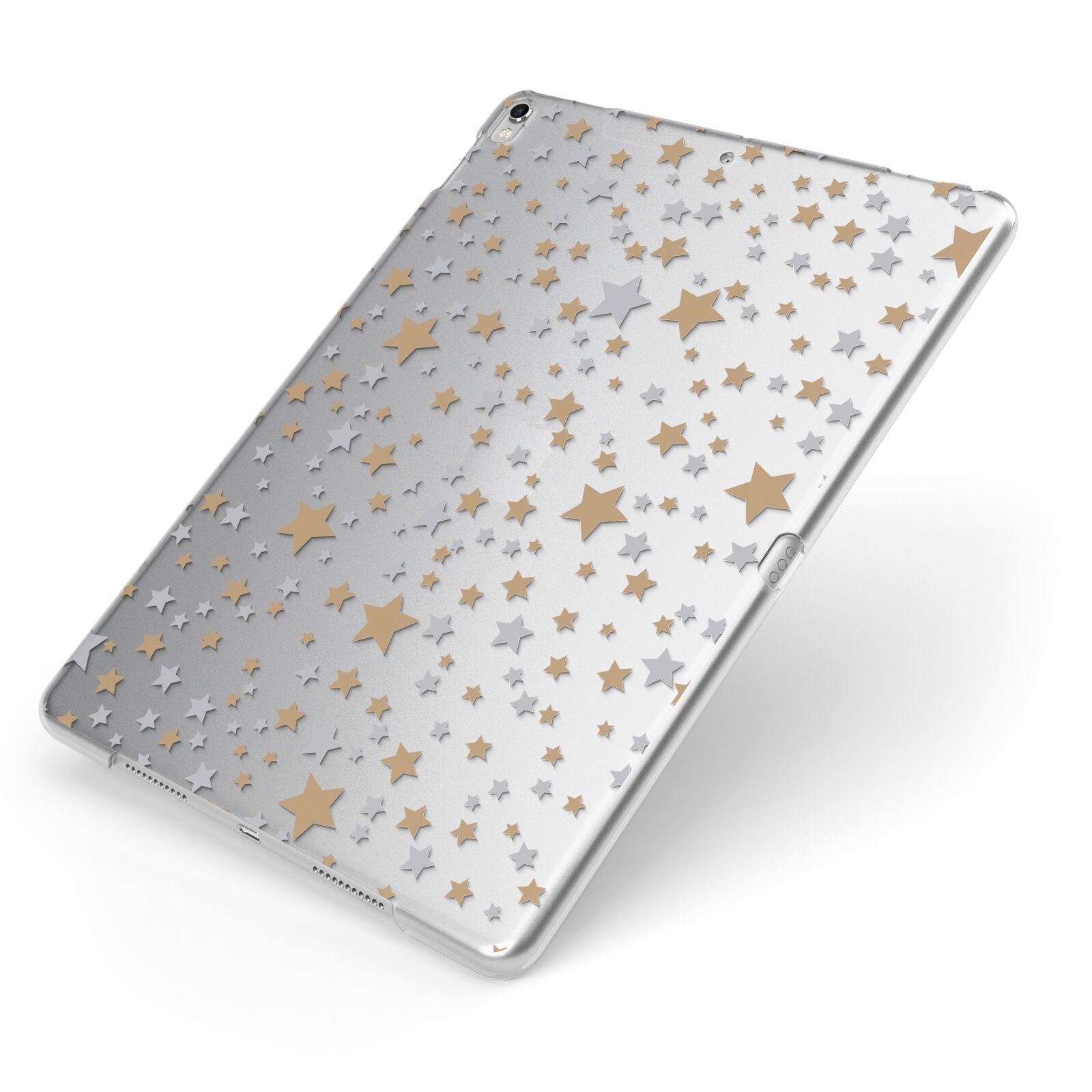 Silver Gold Stars Apple iPad Case on Silver iPad Side View
