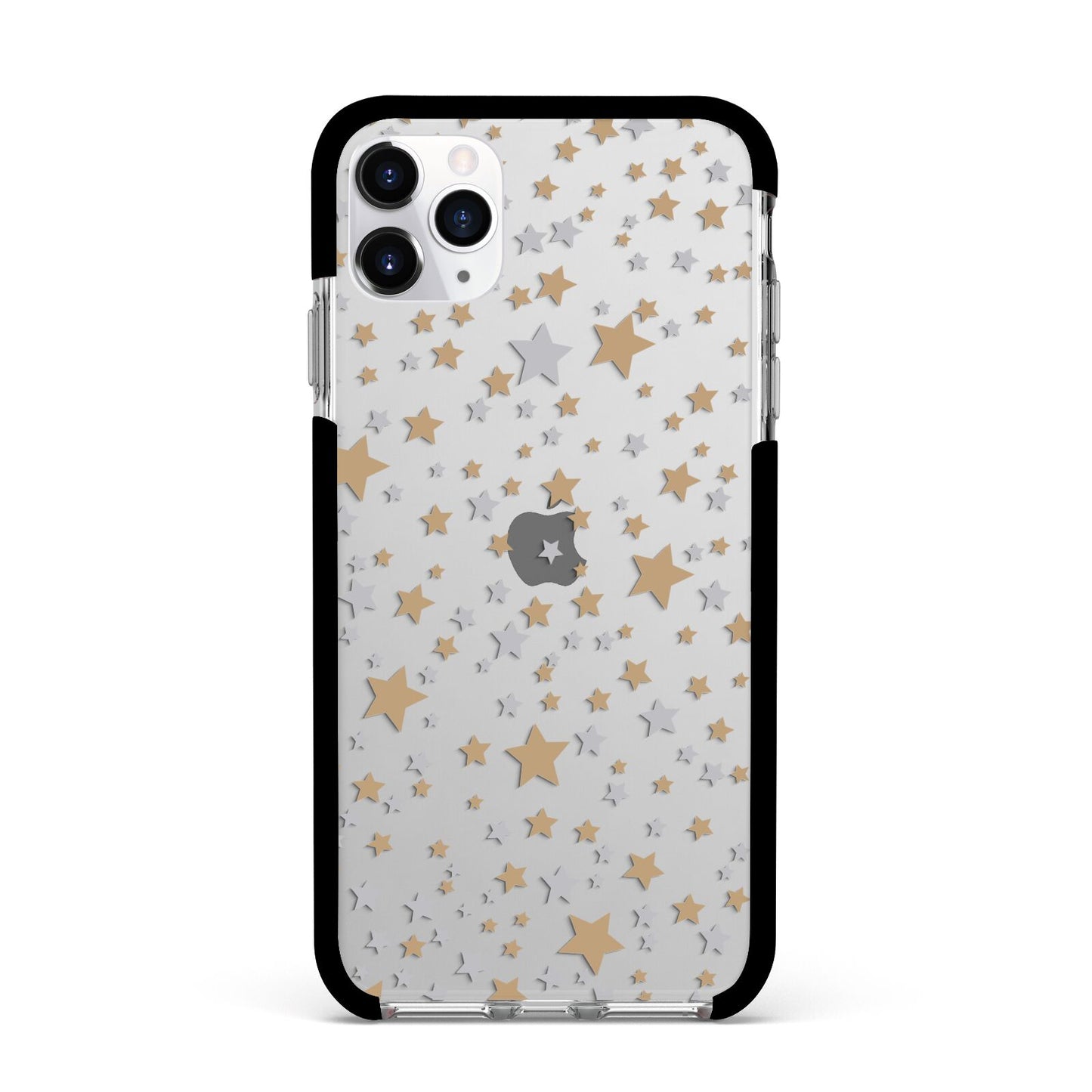 Silver Gold Stars Apple iPhone 11 Pro Max in Silver with Black Impact Case