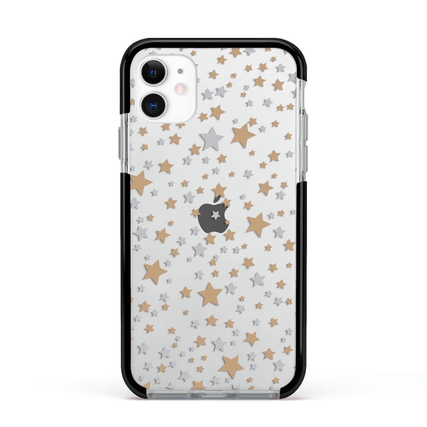Silver Gold Stars Apple iPhone 11 in White with Black Impact Case