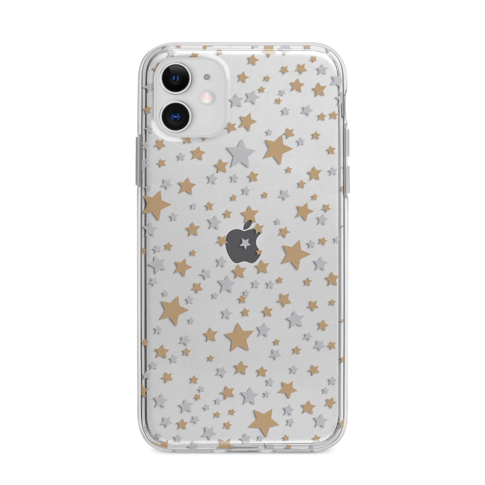 Silver Gold Stars Apple iPhone 11 in White with Bumper Case