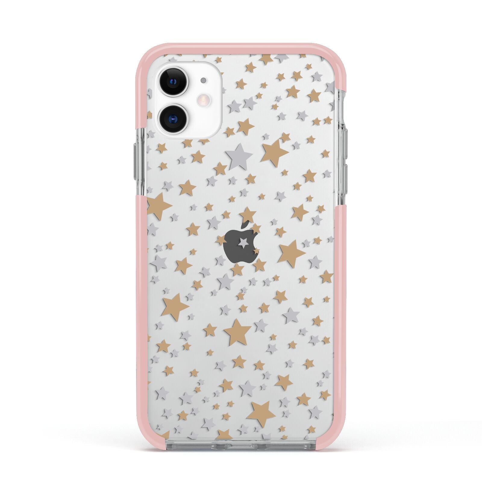 Silver Gold Stars Apple iPhone 11 in White with Pink Impact Case