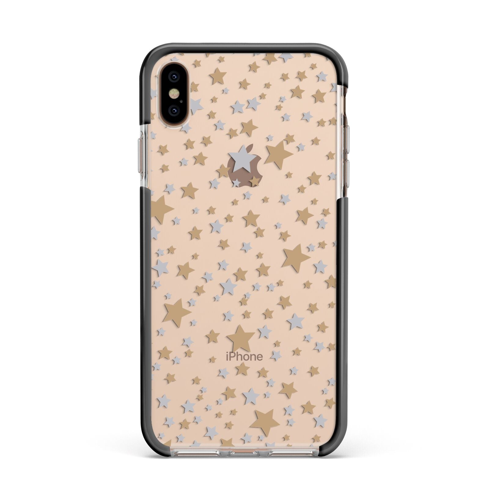 Silver Gold Stars Apple iPhone Xs Max Impact Case Black Edge on Gold Phone