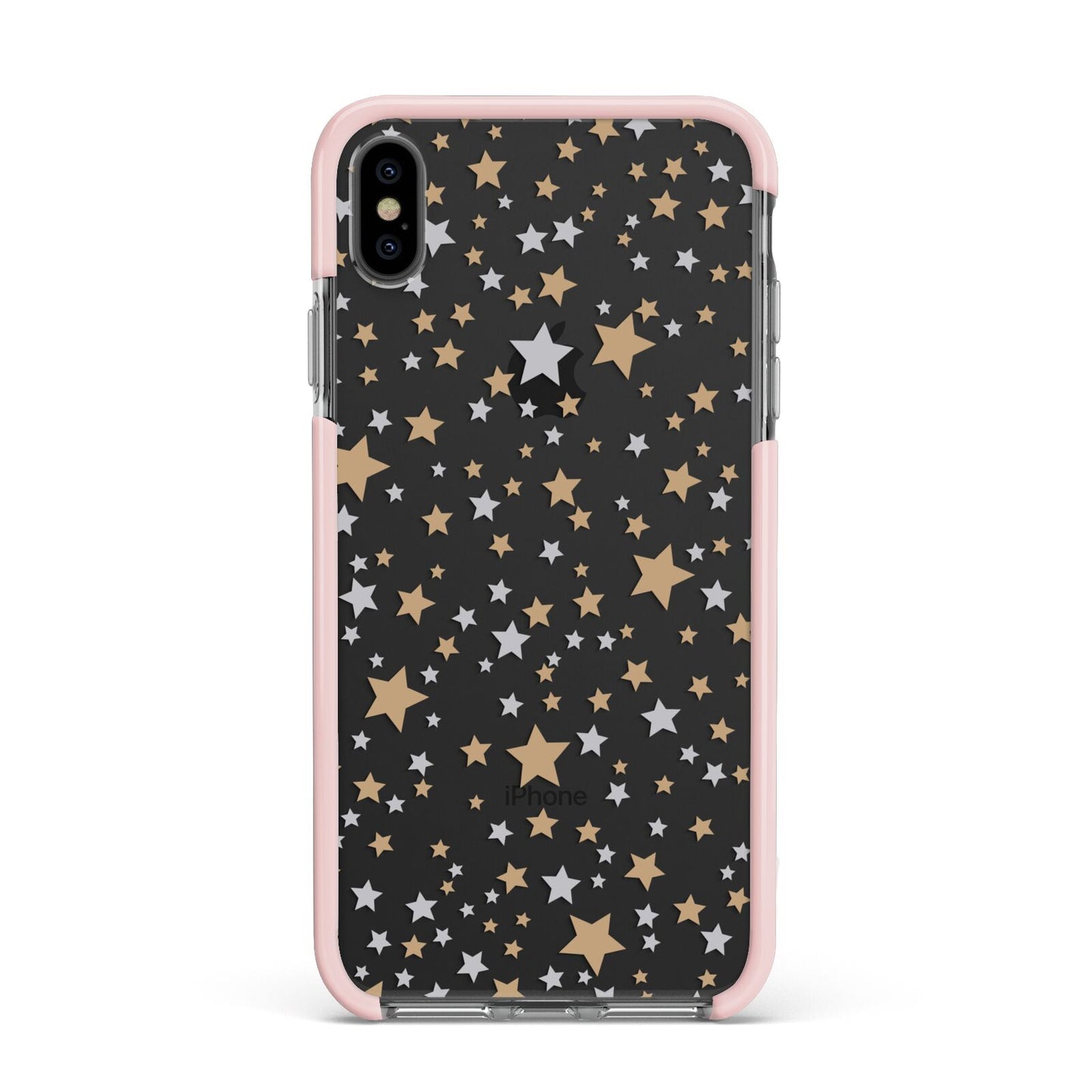 Silver Gold Stars Apple iPhone Xs Max Impact Case Pink Edge on Black Phone