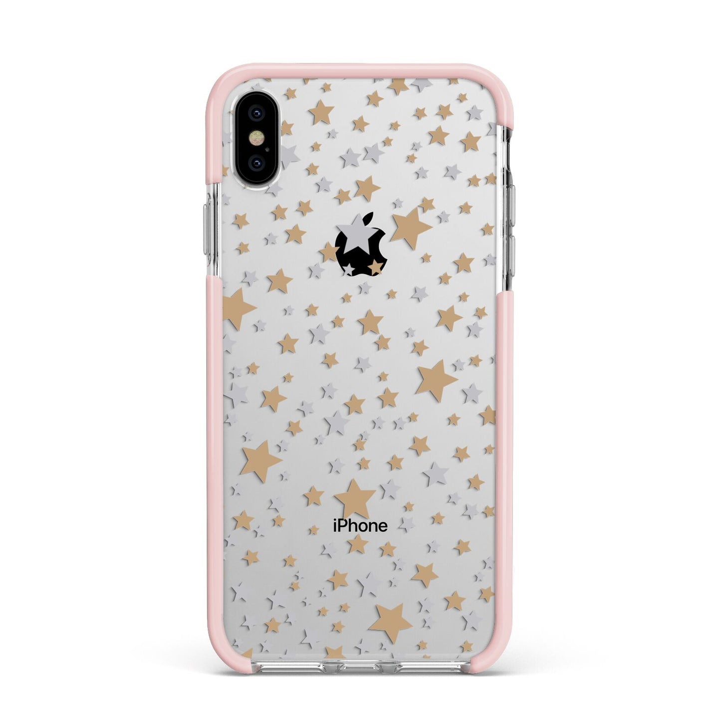 Silver Gold Stars Apple iPhone Xs Max Impact Case Pink Edge on Silver Phone