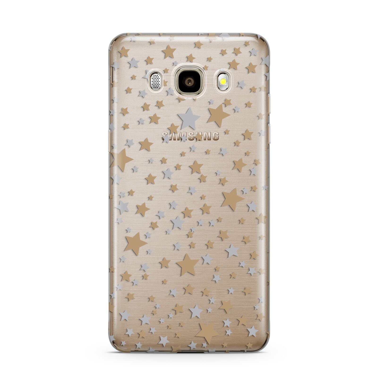 Silver Gold Stars Samsung Galaxy J7 2016 Case on gold phone