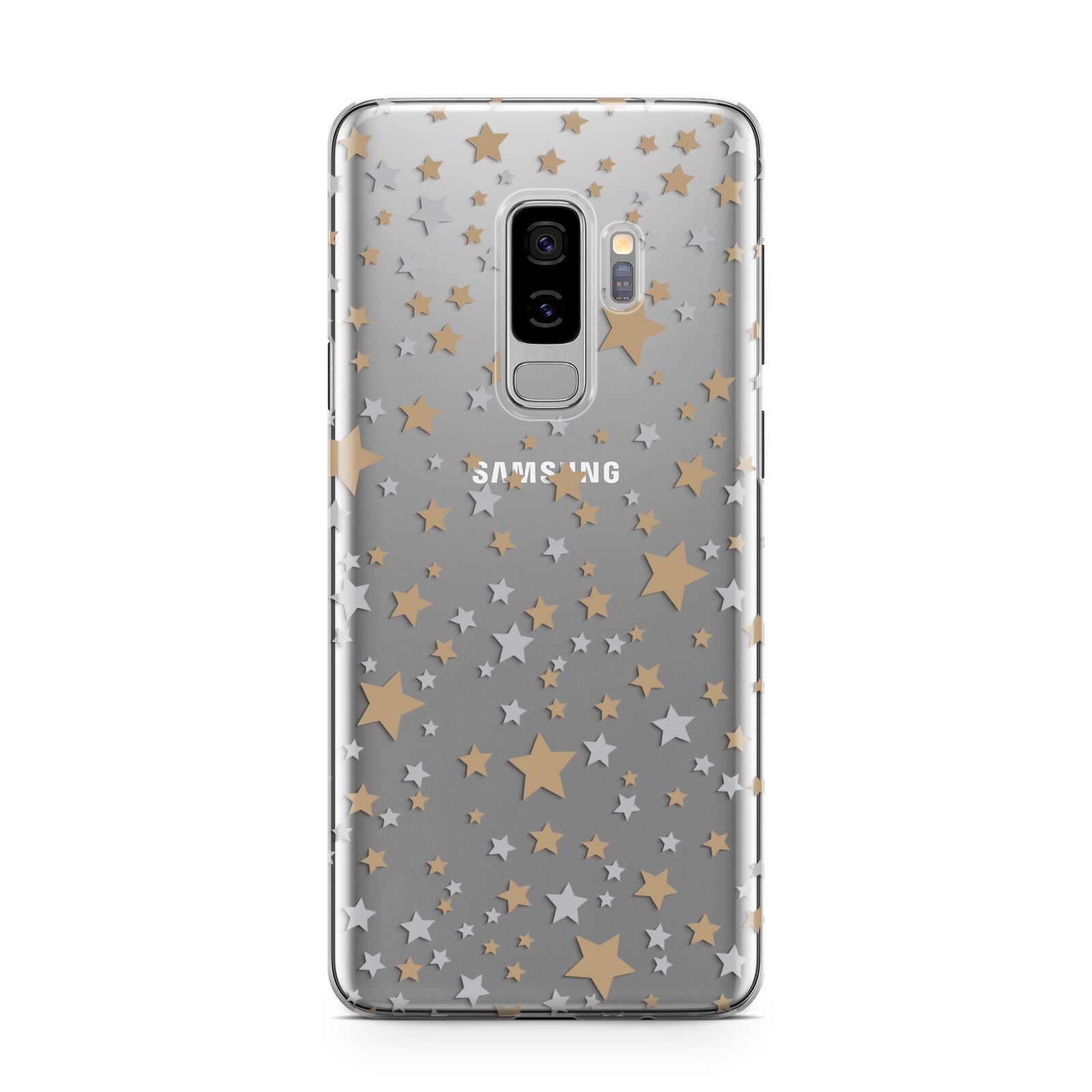 Silver Gold Stars Samsung Galaxy S9 Plus Case on Silver phone