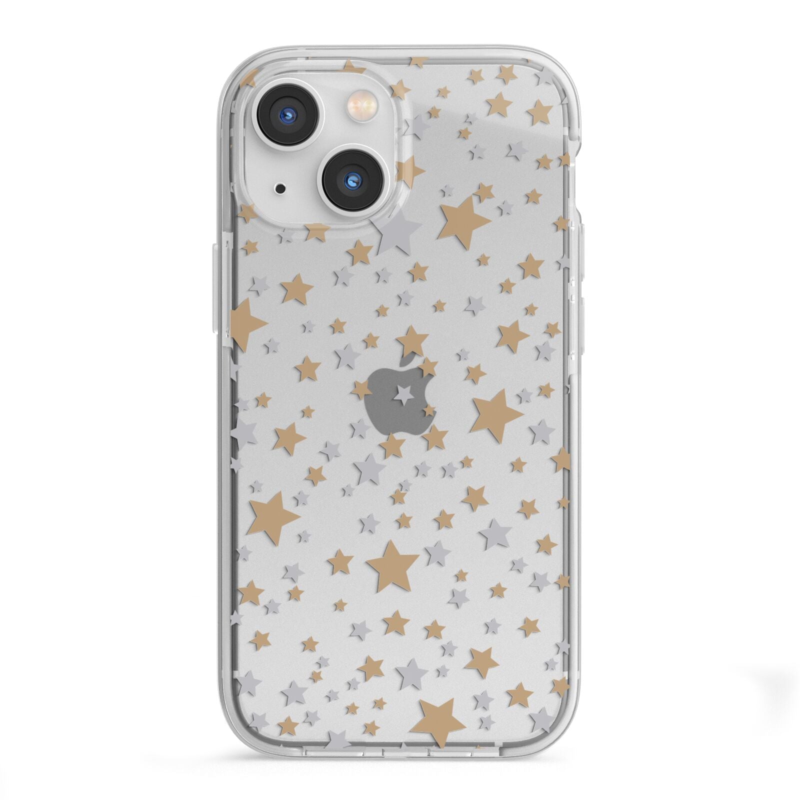 Silver Gold Stars iPhone 13 Mini TPU Impact Case with White Edges