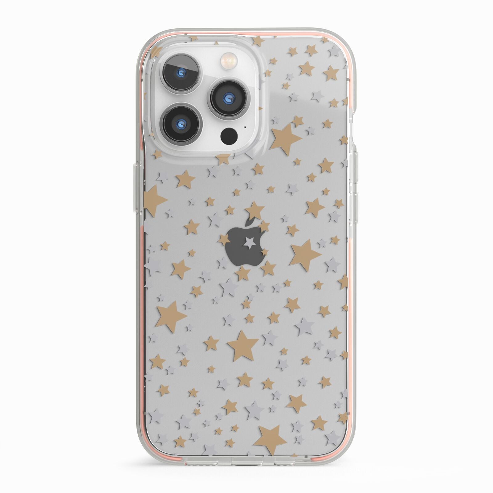 Silver Gold Stars iPhone 13 Pro TPU Impact Case with Pink Edges