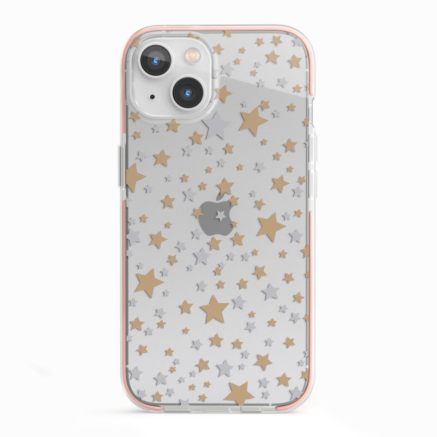 Silver Gold Stars iPhone 13 TPU Impact Case with Pink Edges
