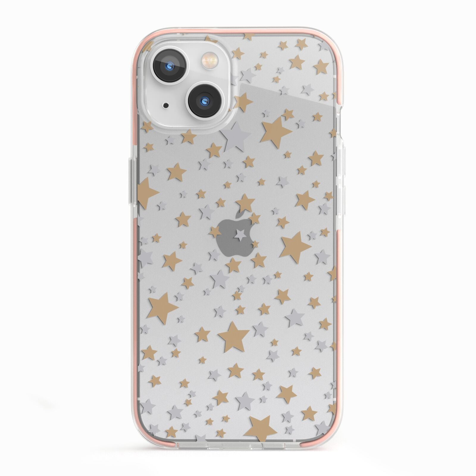 Silver Gold Stars iPhone 13 TPU Impact Case with Pink Edges