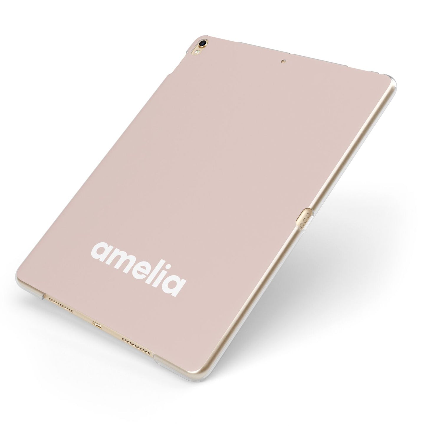 Simple Blush Pink with Name Apple iPad Case on Gold iPad Side View