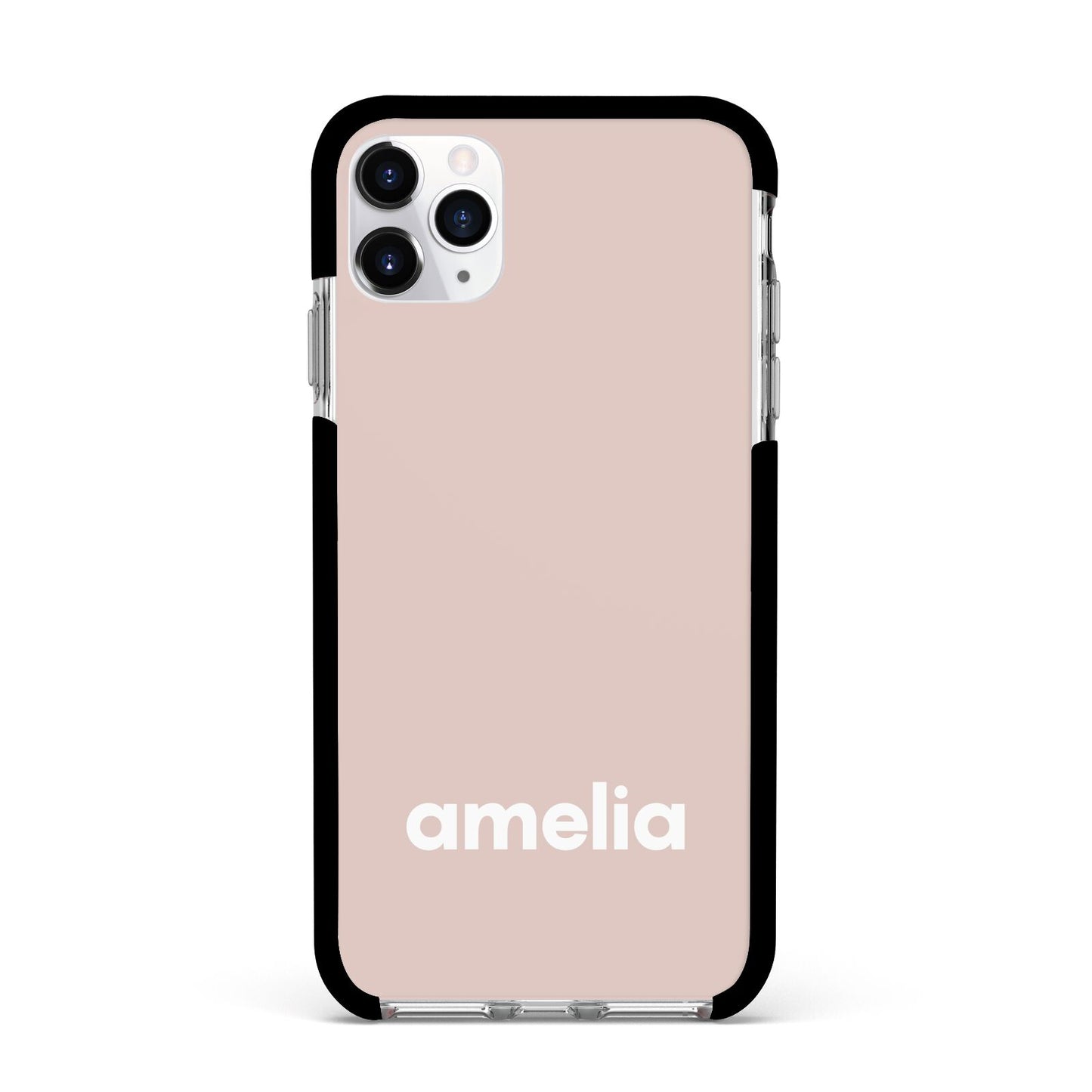 Simple Blush Pink with Name Apple iPhone 11 Pro Max in Silver with Black Impact Case