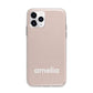 Simple Blush Pink with Name Apple iPhone 11 Pro Max in Silver with Bumper Case