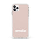 Simple Blush Pink with Name Apple iPhone 11 Pro Max in Silver with White Impact Case
