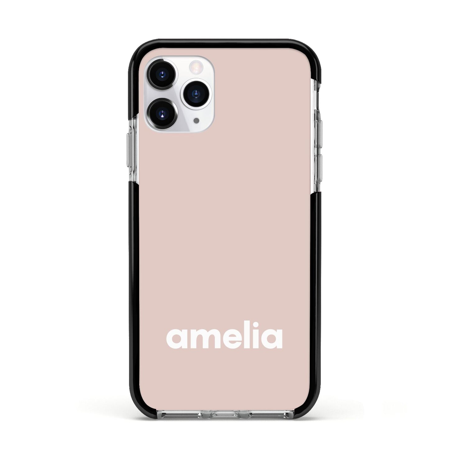 Simple Blush Pink with Name Apple iPhone 11 Pro in Silver with Black Impact Case