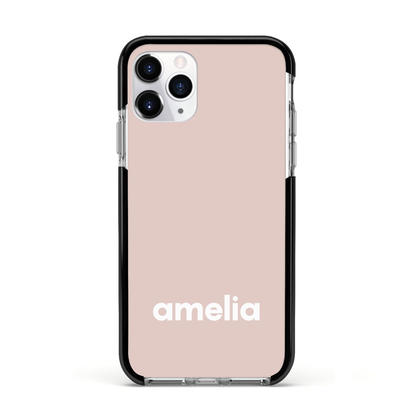 Simple Blush Pink with Name Apple iPhone 11 Pro in Silver with Black Impact Case