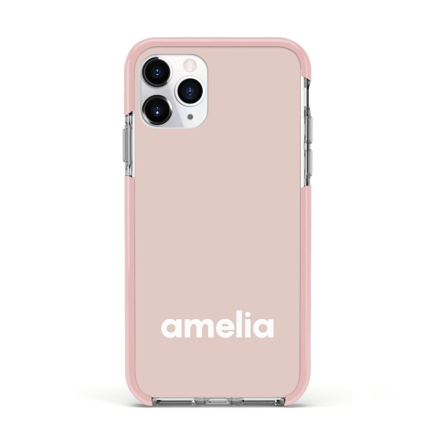 Simple Blush Pink with Name Apple iPhone 11 Pro in Silver with Pink Impact Case