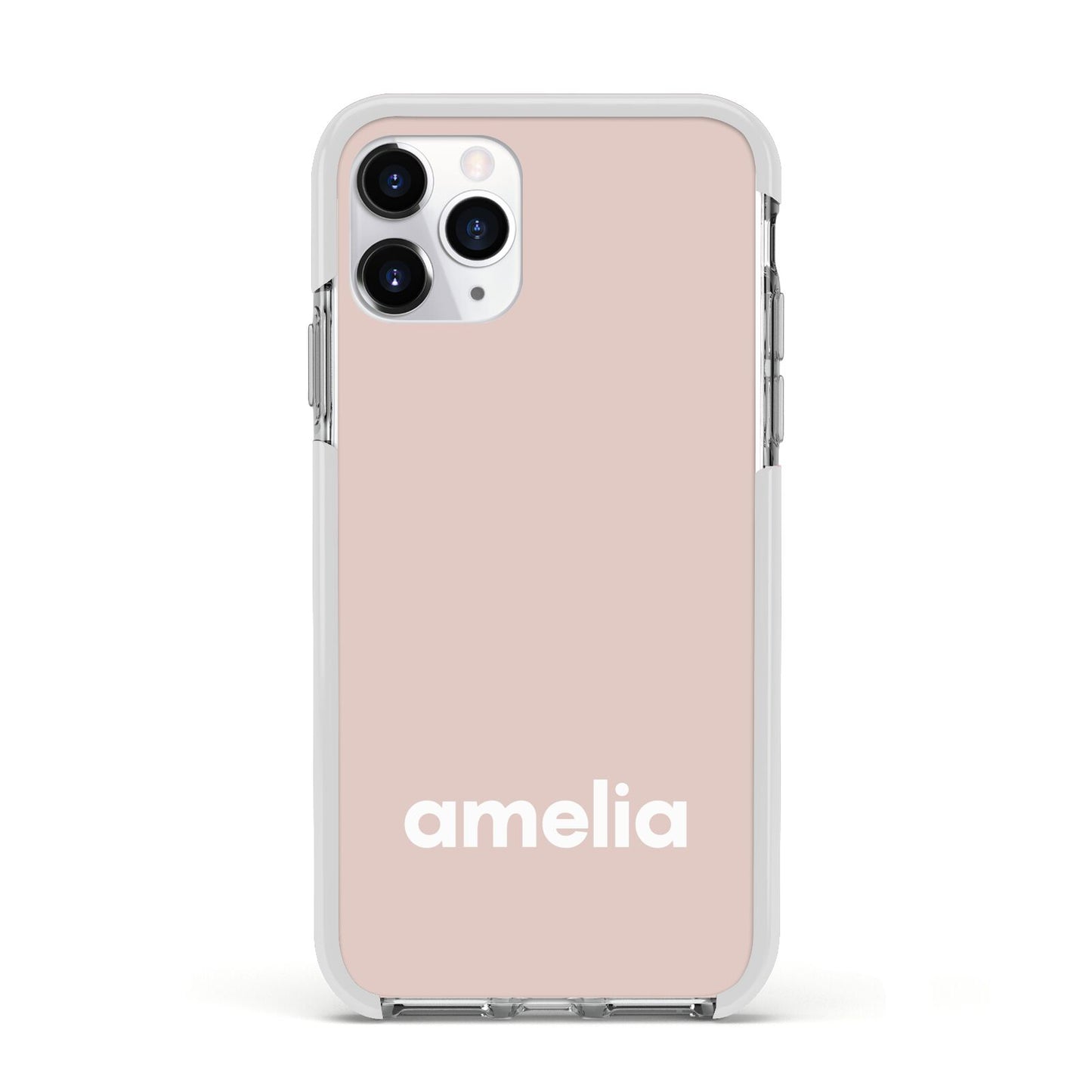 Simple Blush Pink with Name Apple iPhone 11 Pro in Silver with White Impact Case