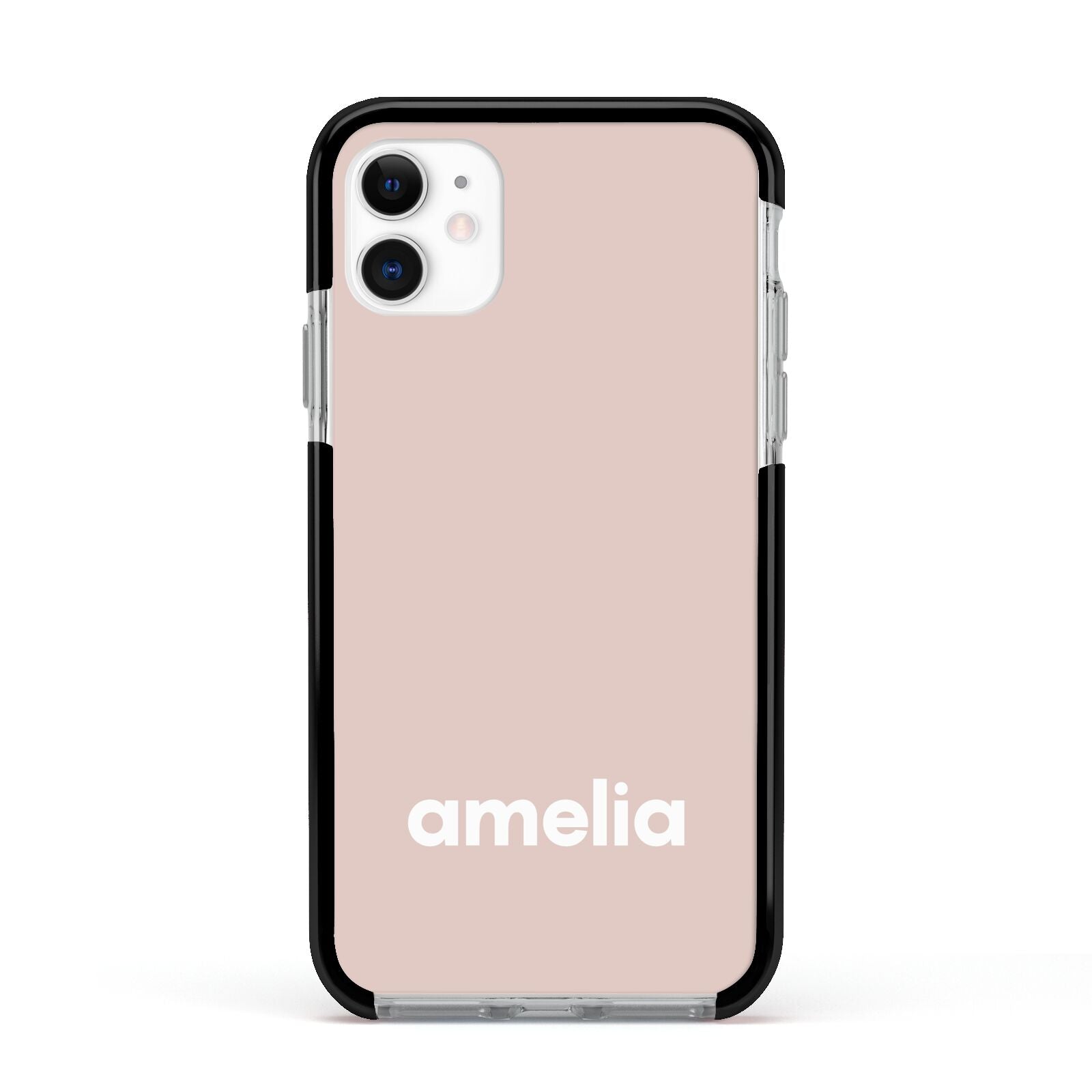 Simple Blush Pink with Name Apple iPhone 11 in White with Black Impact Case