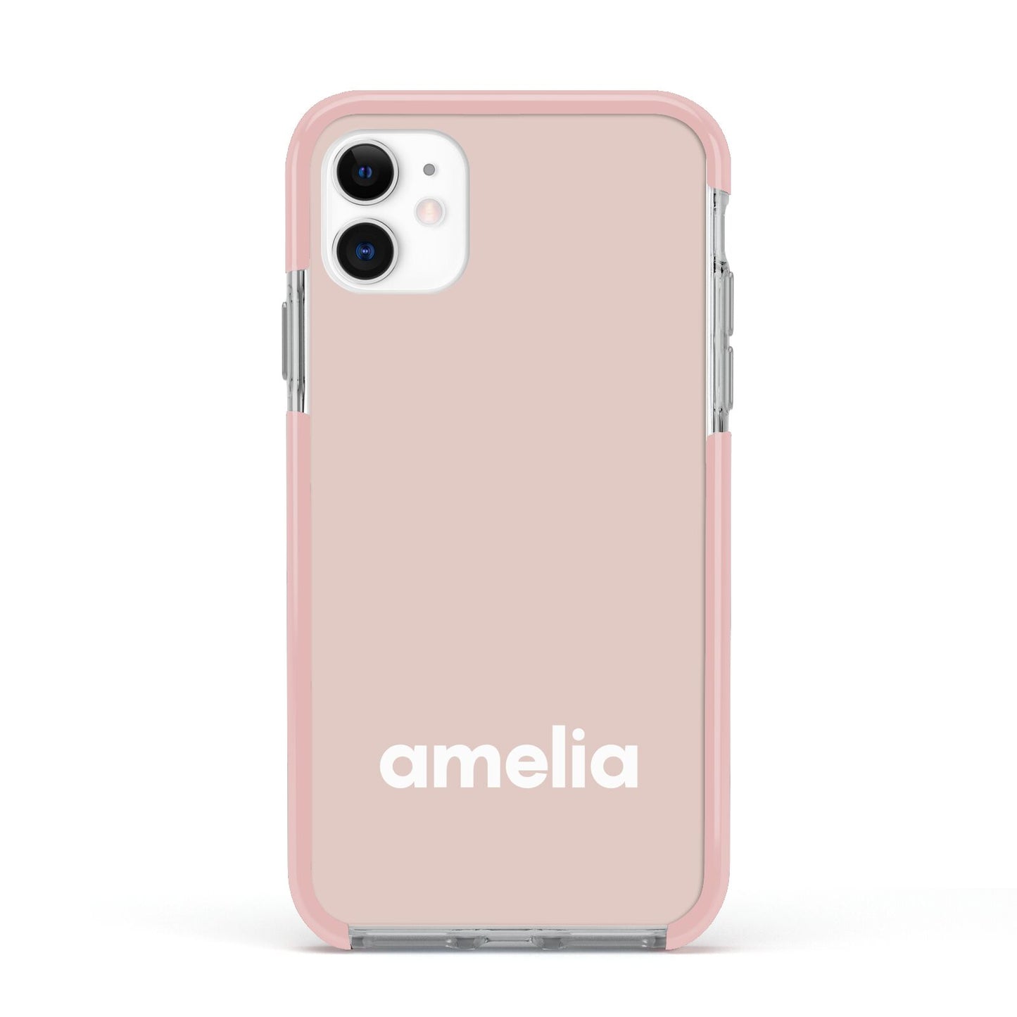 Simple Blush Pink with Name Apple iPhone 11 in White with Pink Impact Case