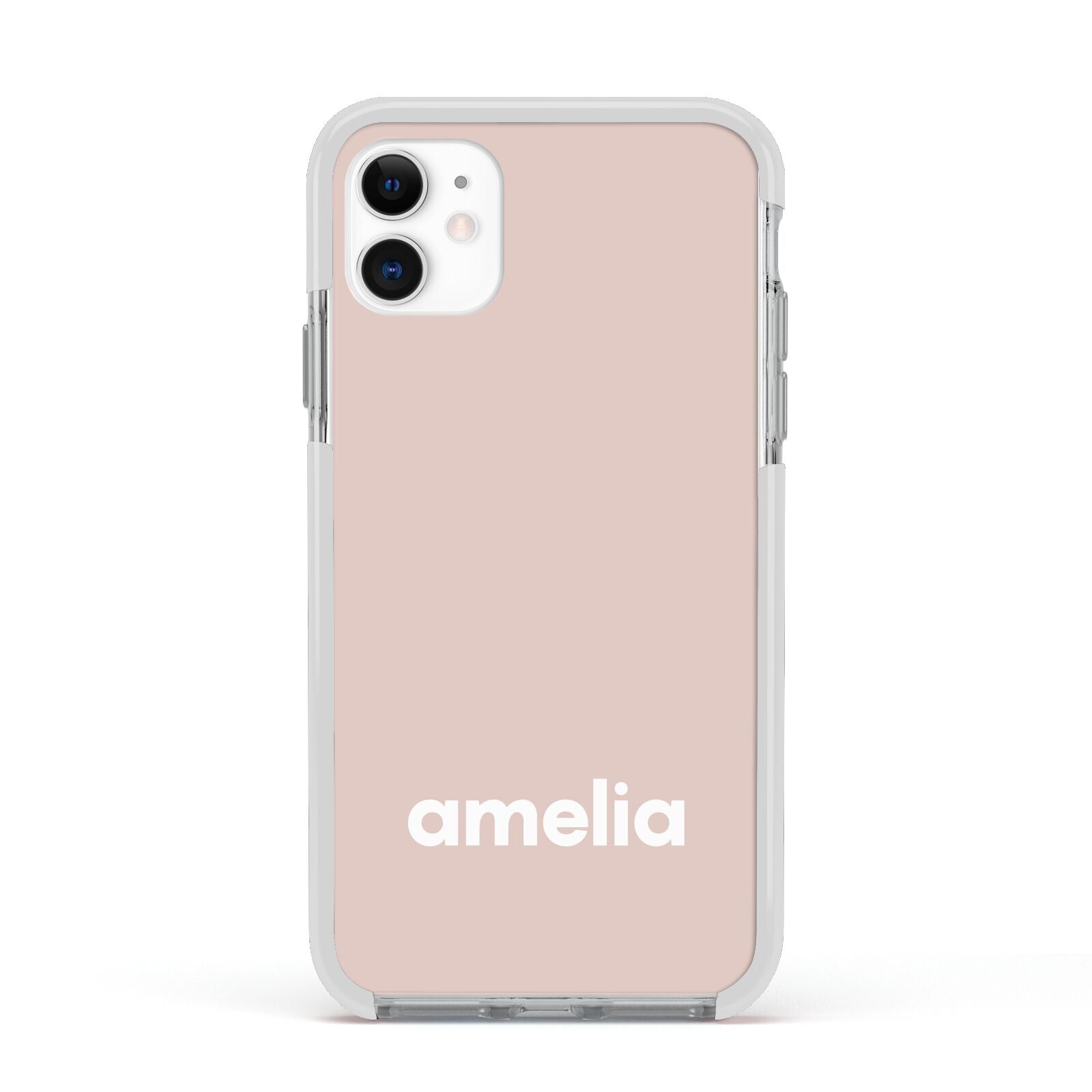 Simple Blush Pink with Name Apple iPhone 11 in White with White Impact Case