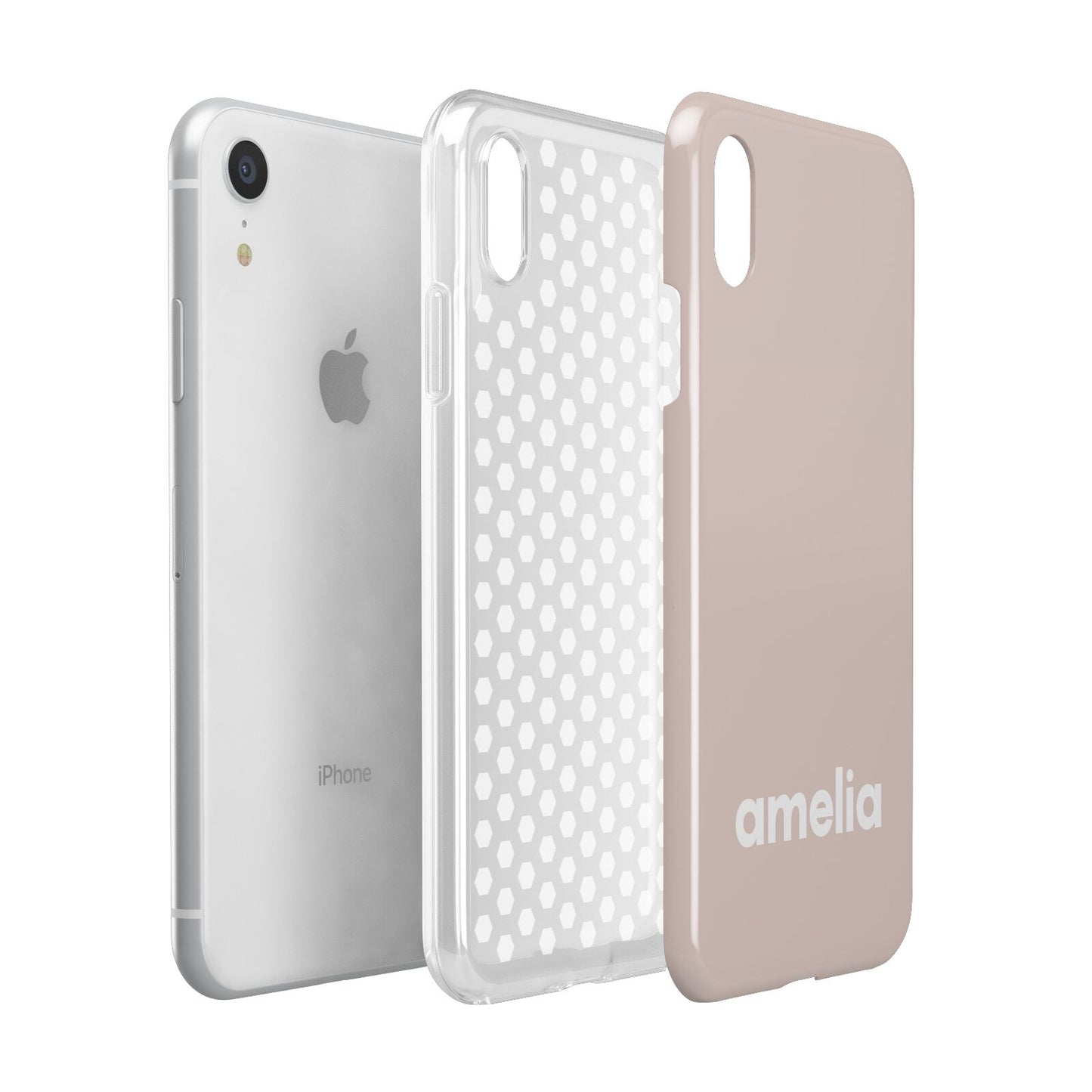 Simple Blush Pink with Name Apple iPhone XR White 3D Tough Case Expanded view