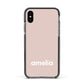 Simple Blush Pink with Name Apple iPhone Xs Impact Case Black Edge on Black Phone