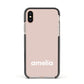 Simple Blush Pink with Name Apple iPhone Xs Impact Case Black Edge on Gold Phone