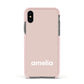 Simple Blush Pink with Name Apple iPhone Xs Impact Case Pink Edge on Black Phone