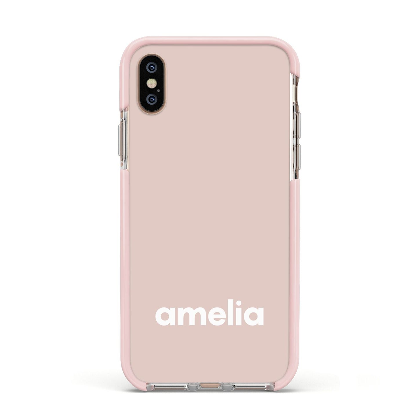Simple Blush Pink with Name Apple iPhone Xs Impact Case Pink Edge on Gold Phone