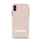 Simple Blush Pink with Name Apple iPhone Xs Impact Case White Edge on Gold Phone