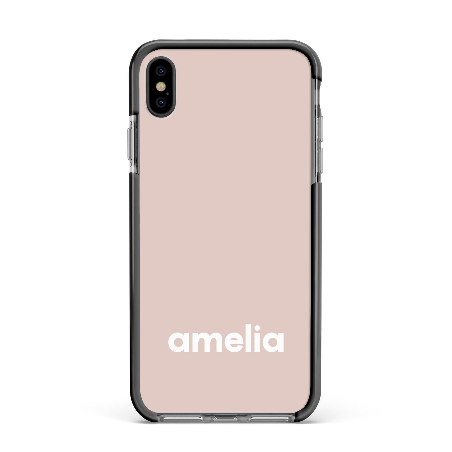 Simple Blush Pink with Name Apple iPhone Xs Max Impact Case Black Edge on Black Phone