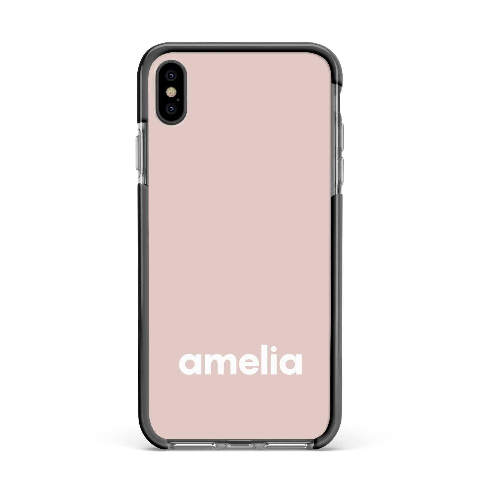 Simple Blush Pink with Name Apple iPhone Xs Max Impact Case Black Edge on Black Phone