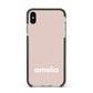 Simple Blush Pink with Name Apple iPhone Xs Max Impact Case Black Edge on Silver Phone
