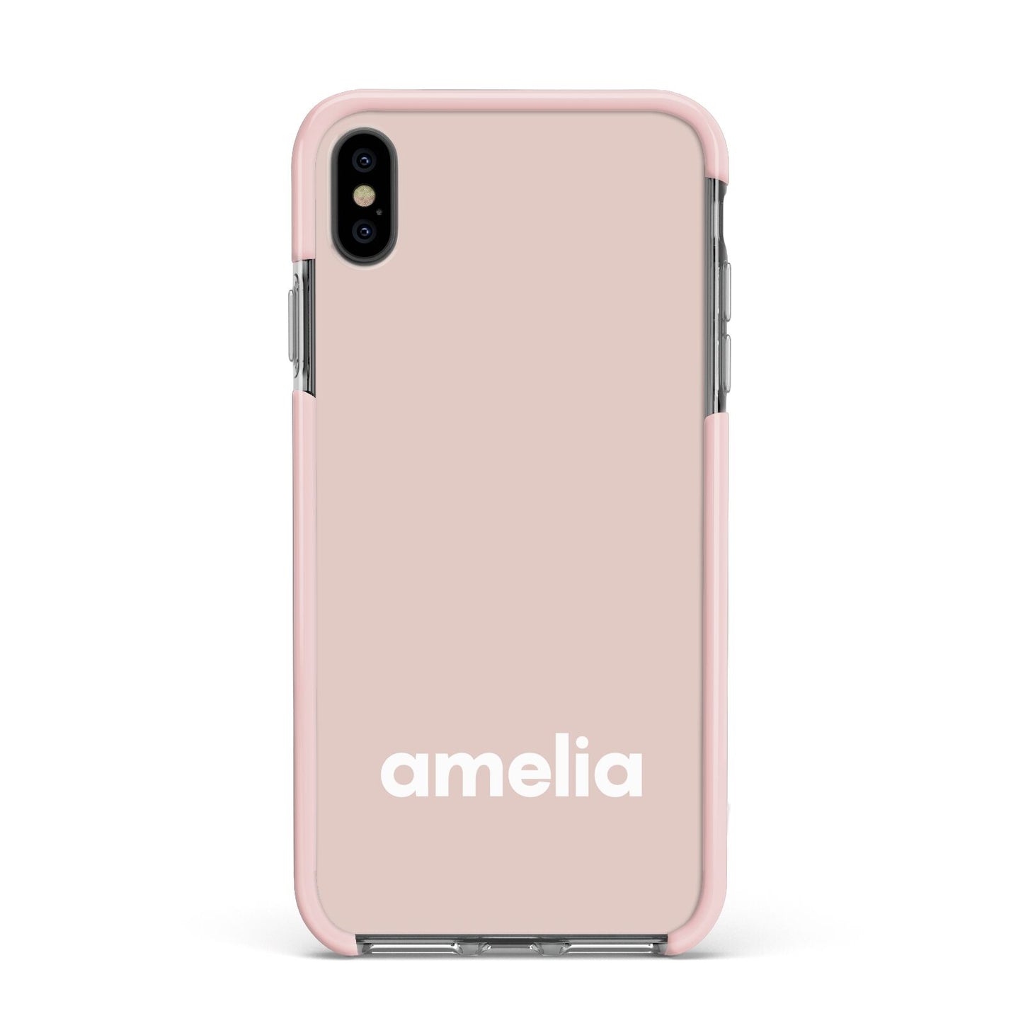 Simple Blush Pink with Name Apple iPhone Xs Max Impact Case Pink Edge on Black Phone