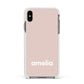 Simple Blush Pink with Name Apple iPhone Xs Max Impact Case White Edge on Black Phone