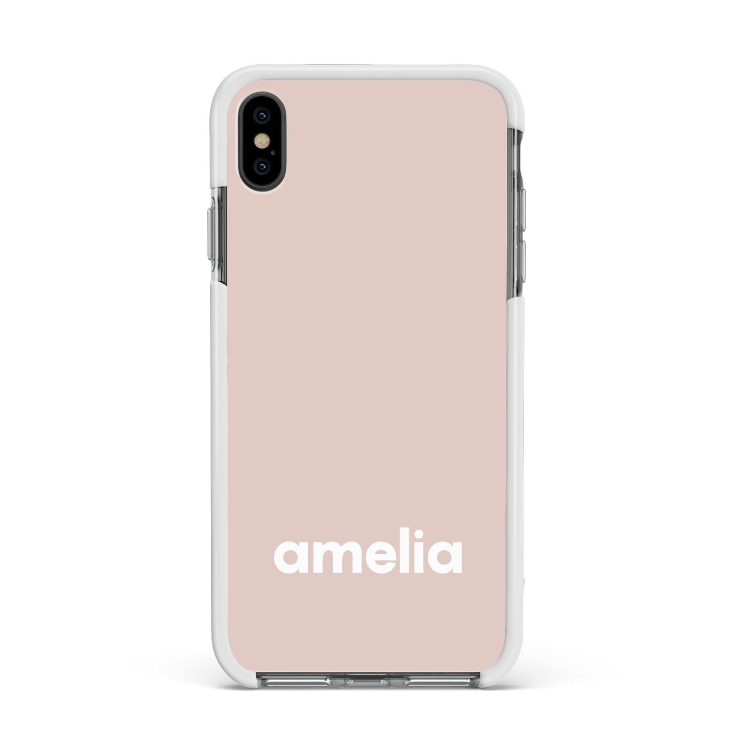 Simple Blush Pink with Name Apple iPhone Xs Max Impact Case White Edge on Black Phone