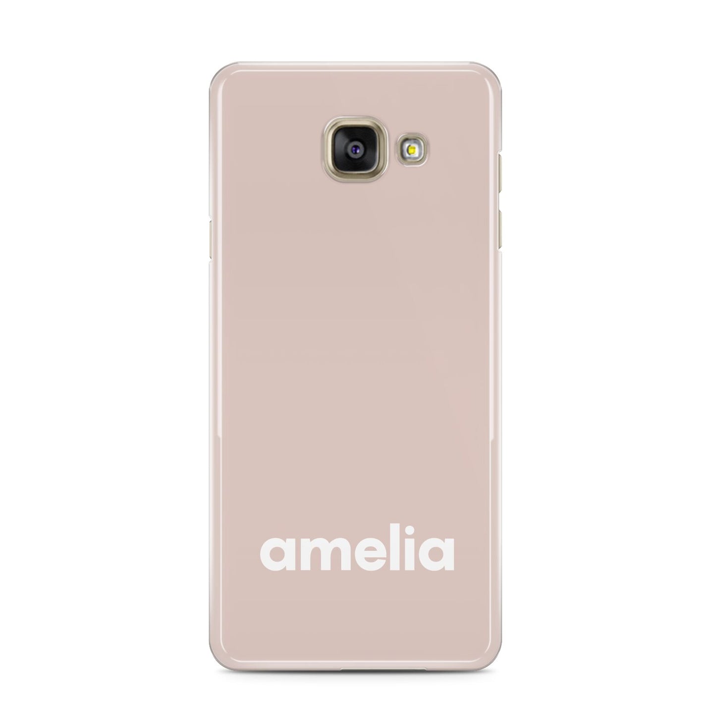 Simple Blush Pink with Name Samsung Galaxy A3 2016 Case on gold phone