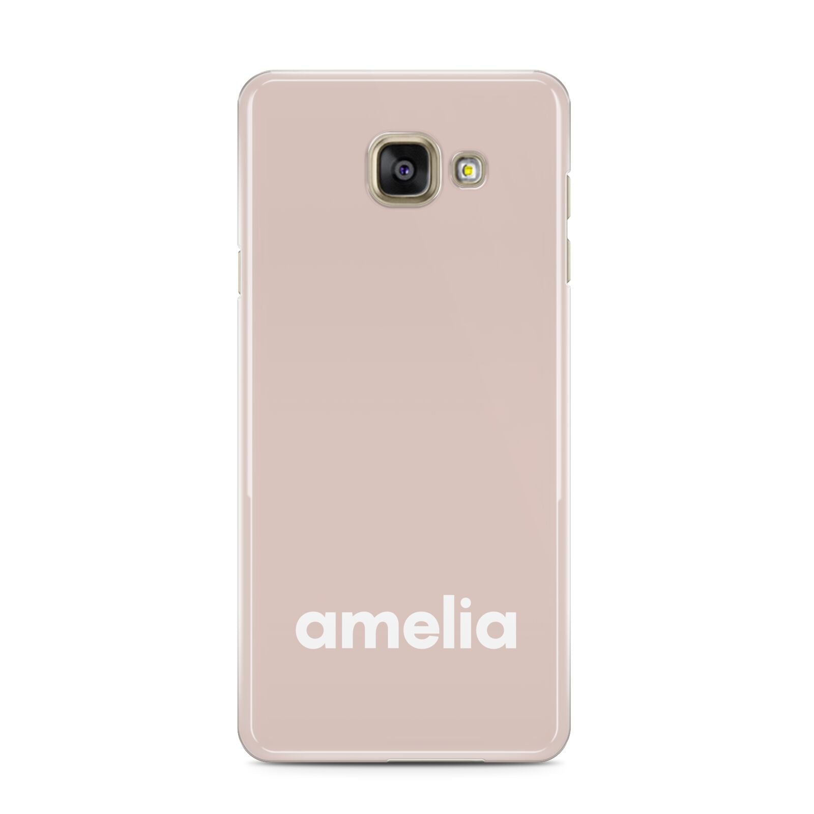 Simple Blush Pink with Name Samsung Galaxy A3 2016 Case on gold phone