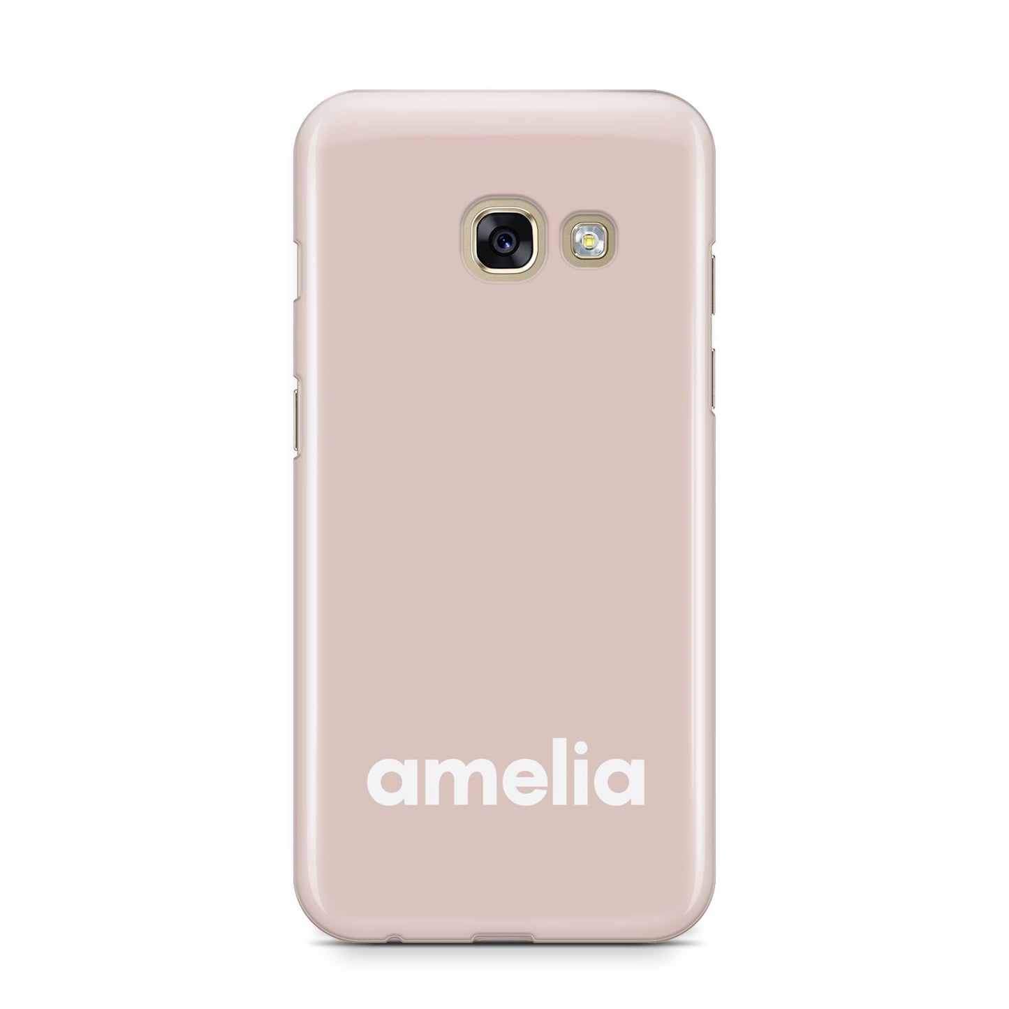 Simple Blush Pink with Name Samsung Galaxy A3 2017 Case on gold phone