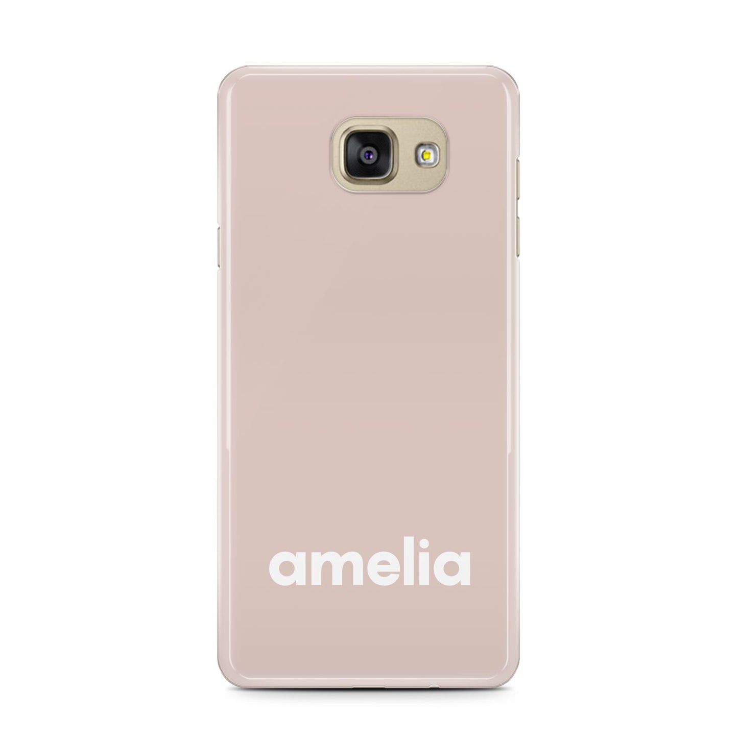 Simple Blush Pink with Name Samsung Galaxy A7 2016 Case on gold phone