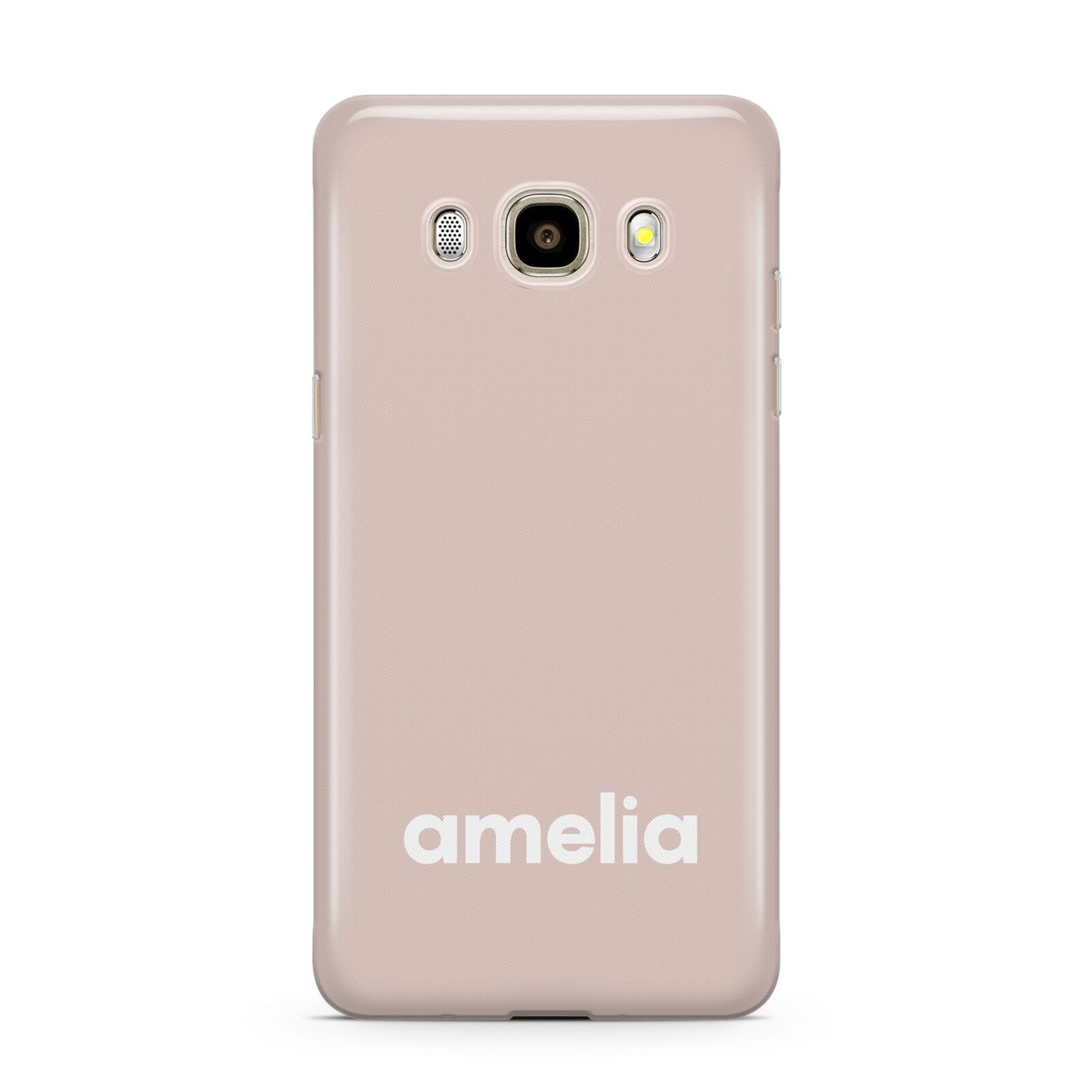 Simple Blush Pink with Name Samsung Galaxy J7 2016 Case on gold phone