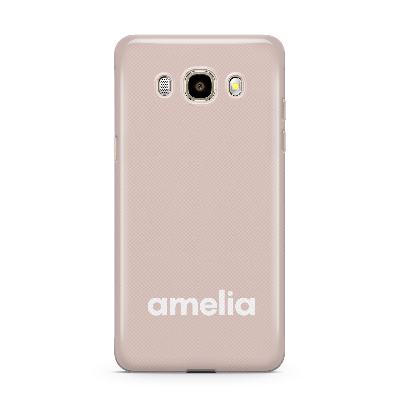 Simple Blush Pink with Name Samsung Galaxy J7 2016 Case on gold phone