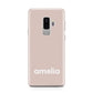 Simple Blush Pink with Name Samsung Galaxy S9 Plus Case on Silver phone