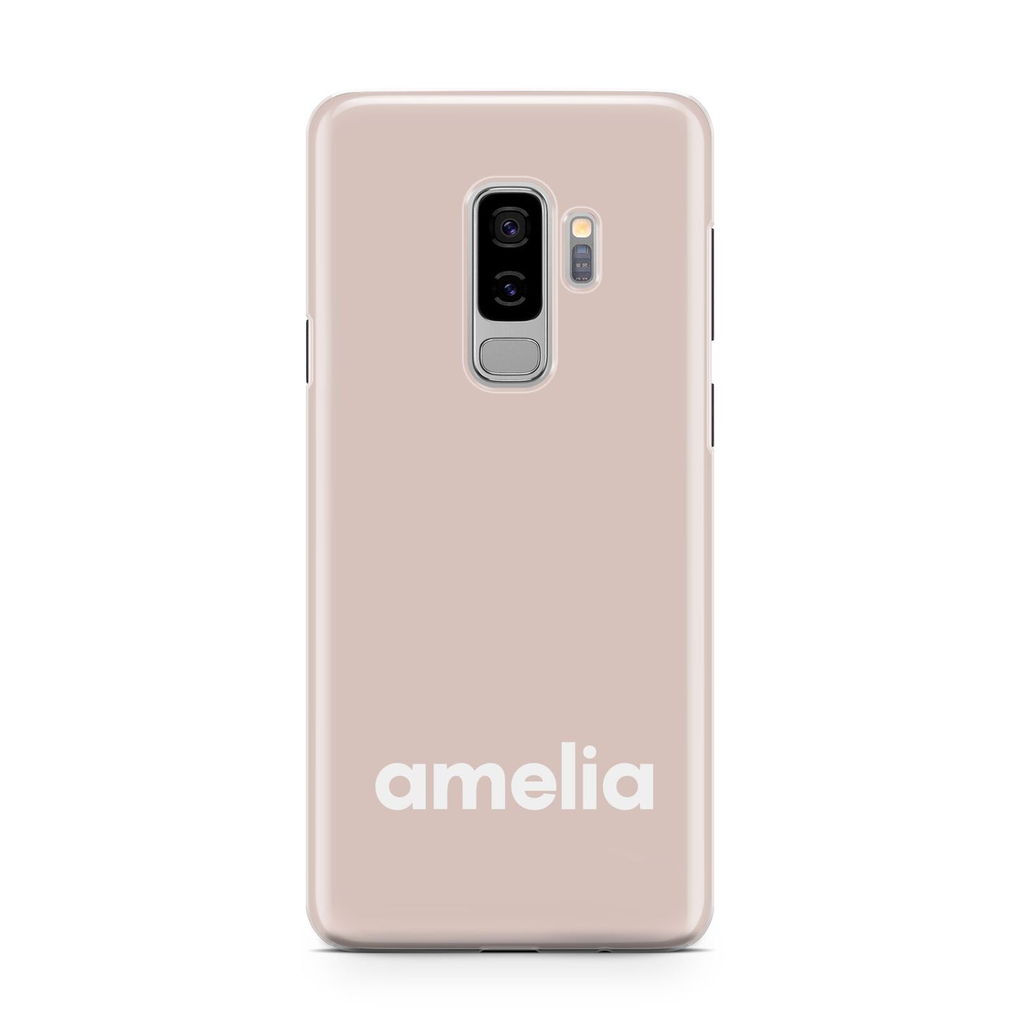 Simple Blush Pink with Name Samsung Galaxy S9 Plus Case on Silver phone