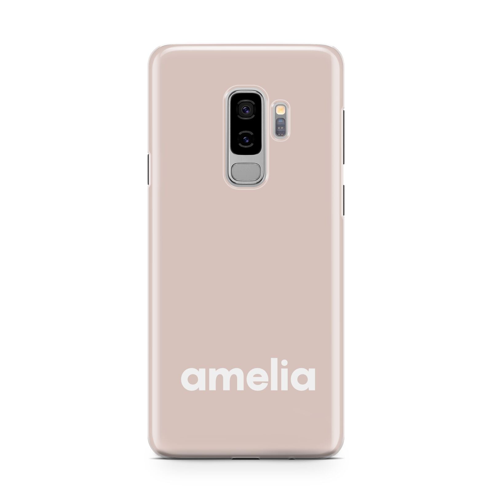 Simple Blush Pink with Name Samsung Galaxy S9 Plus Case on Silver phone